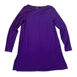 Eileen Fisher XS Tunic Dress Purple | Stretch Knit, Side Slits, Minimalist
